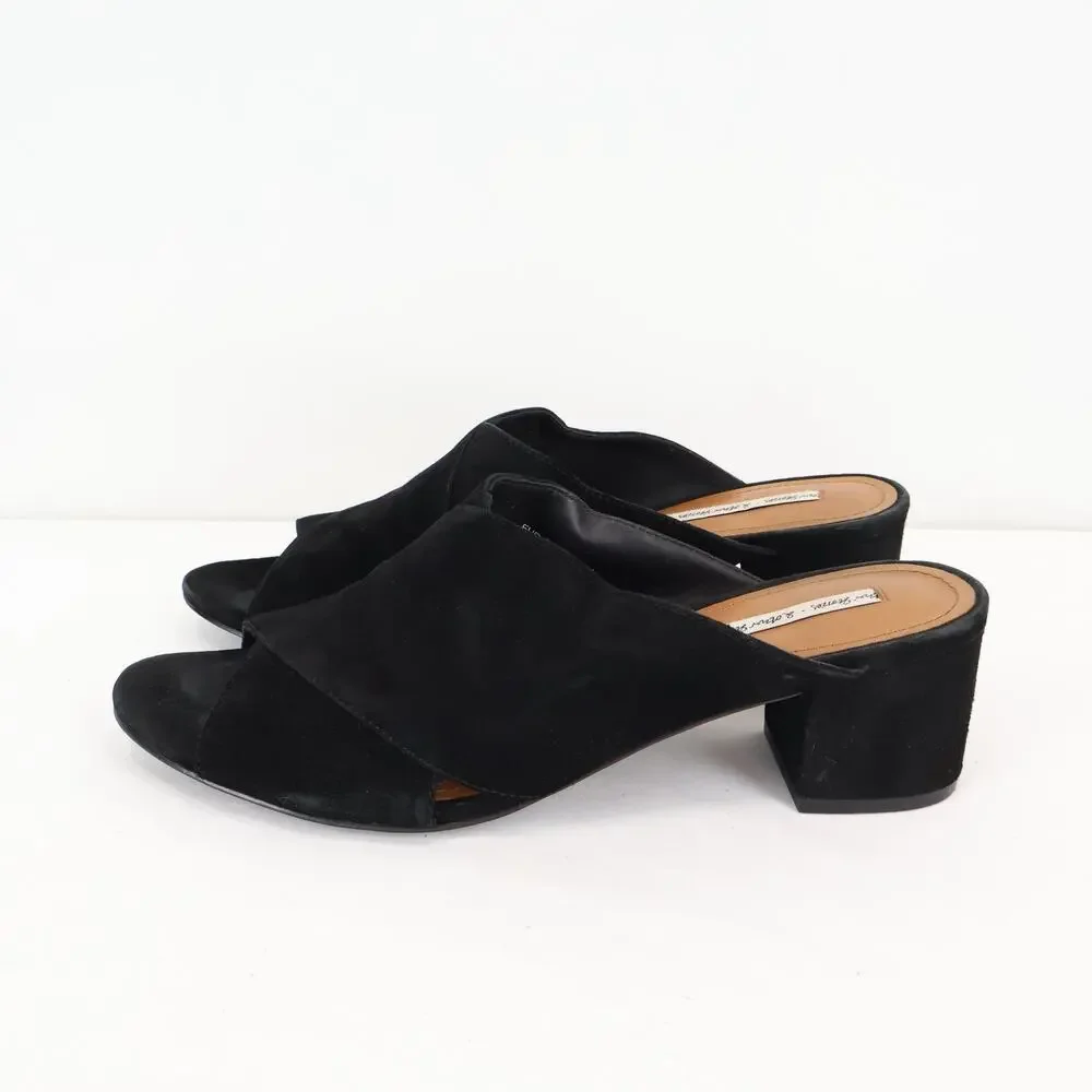 & Other Stories Black Suede Open Toe Block Heel Mule Size US 9 EUR 39